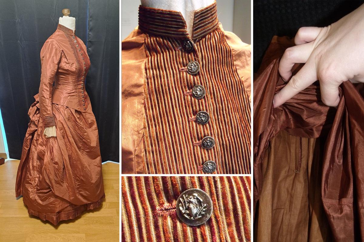 Photos showing different aspects of the dress, which include a hidden pocket where the secret message was discovered. (Courtesy of Sara Rivers Cofield)