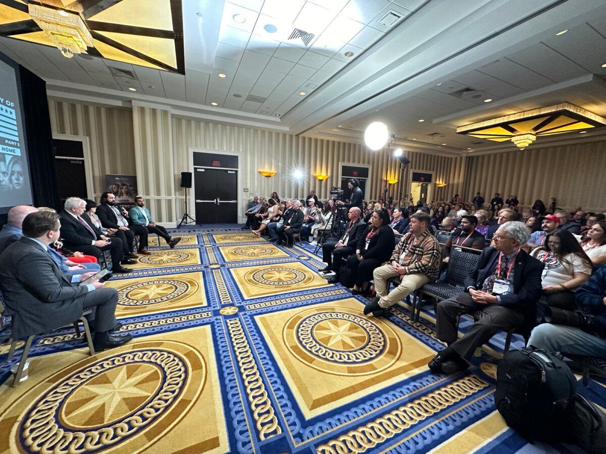 The Epoch Times hosts a panel discussion on its documentary "The Real Story of Jan. 6: The Long Road Home" at CPAC in National Harbor, Md., on Feb. 23, 2024. (Lei Chen/NTD)