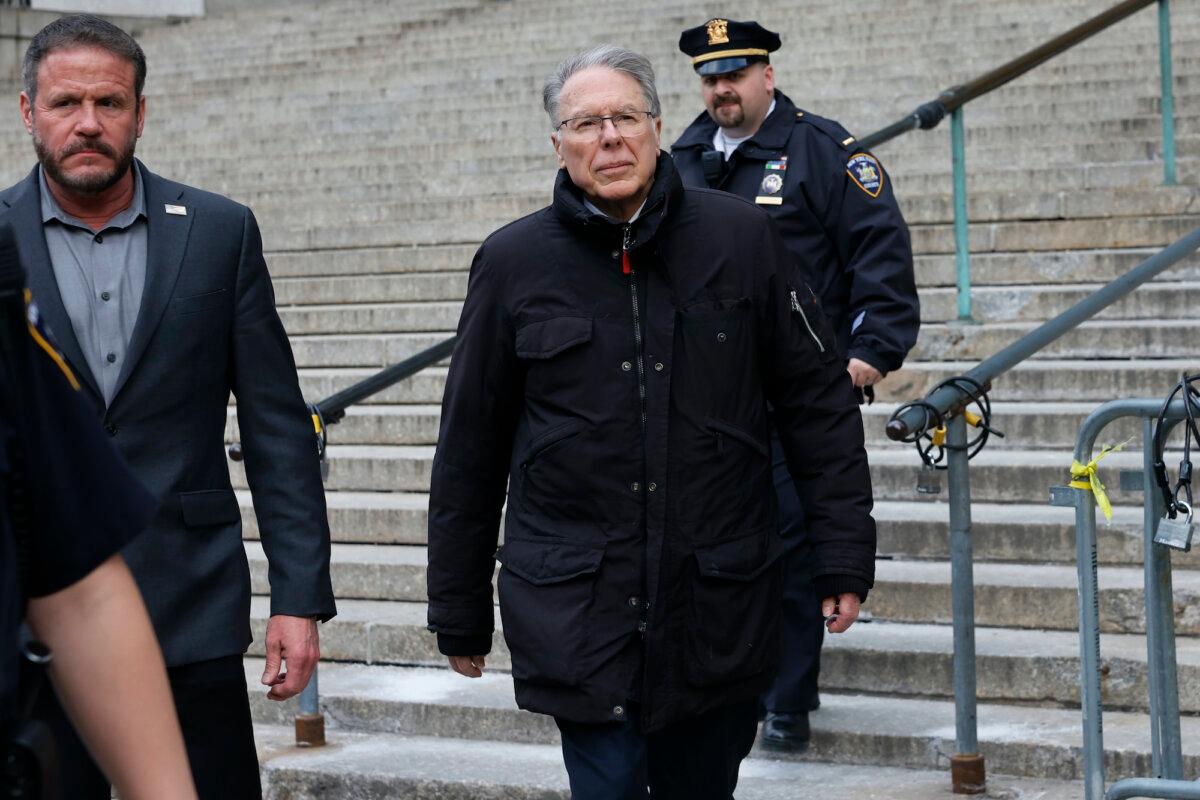 Former CEO of the National Rifle Association Wayne LaPierre leaves New York State Supreme Court on Feb. 21, 2024. (Michael M. Santiago/Getty Images)