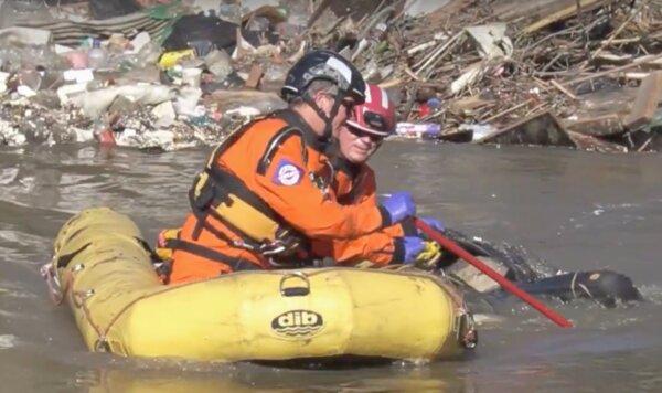 San Diego Fire Department River Rescue Team recovered two men's bodies in the Tijuana River in San Ysidro, Calif., on Feb. 22, 2024. (YouTube/Screenshot via California Insider)