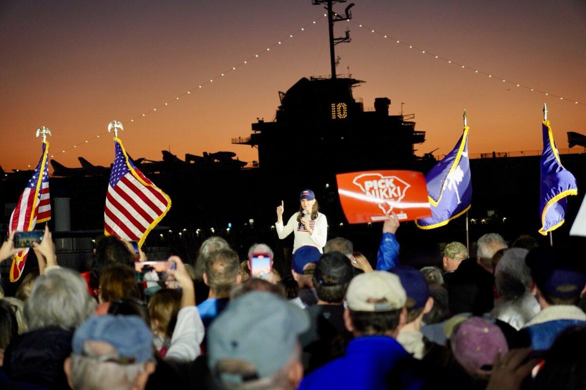Nikki Haley speaks at a campaign rally in Mt. Pleasant, S.C., on Feb. 23, 2024. (Ivan Pentchoukov/Epoch Times)