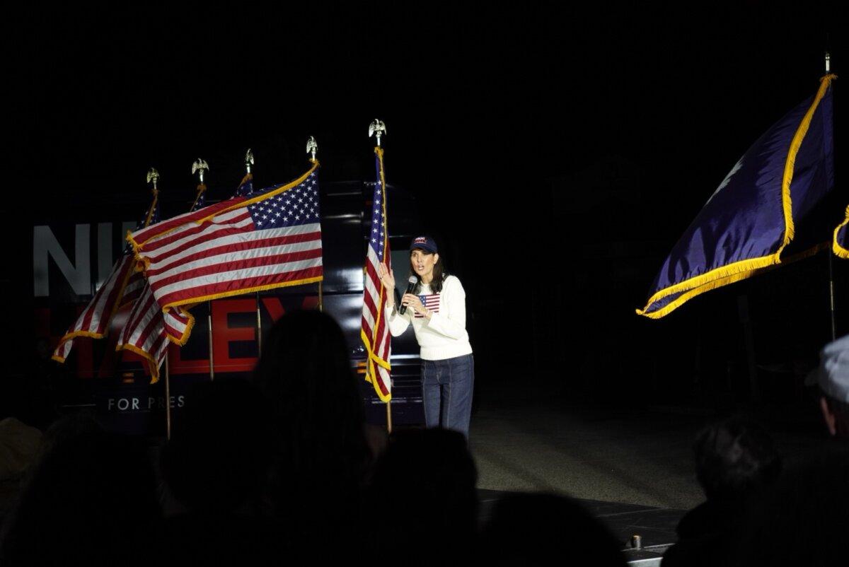 Nikki Haley speaks at a campaign rally in Mt. Pleasant, S.C., on Feb. 23, 2024. (Ivan Pentchoukov/Epoch Times)