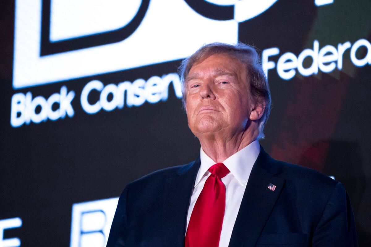 Former President Donald Trump receives applause during the Black Conservative Federation Gala in Columbia, S.C., on Feb. 23, 2024. (Sean Rayford/Getty Images)