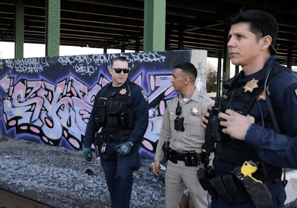 California Highway Patrol officers join Oakland Police for joint operations, in a video released by the California governor. (Office of Governor Gavin Newsom/Screenshot via The Epoch Times)