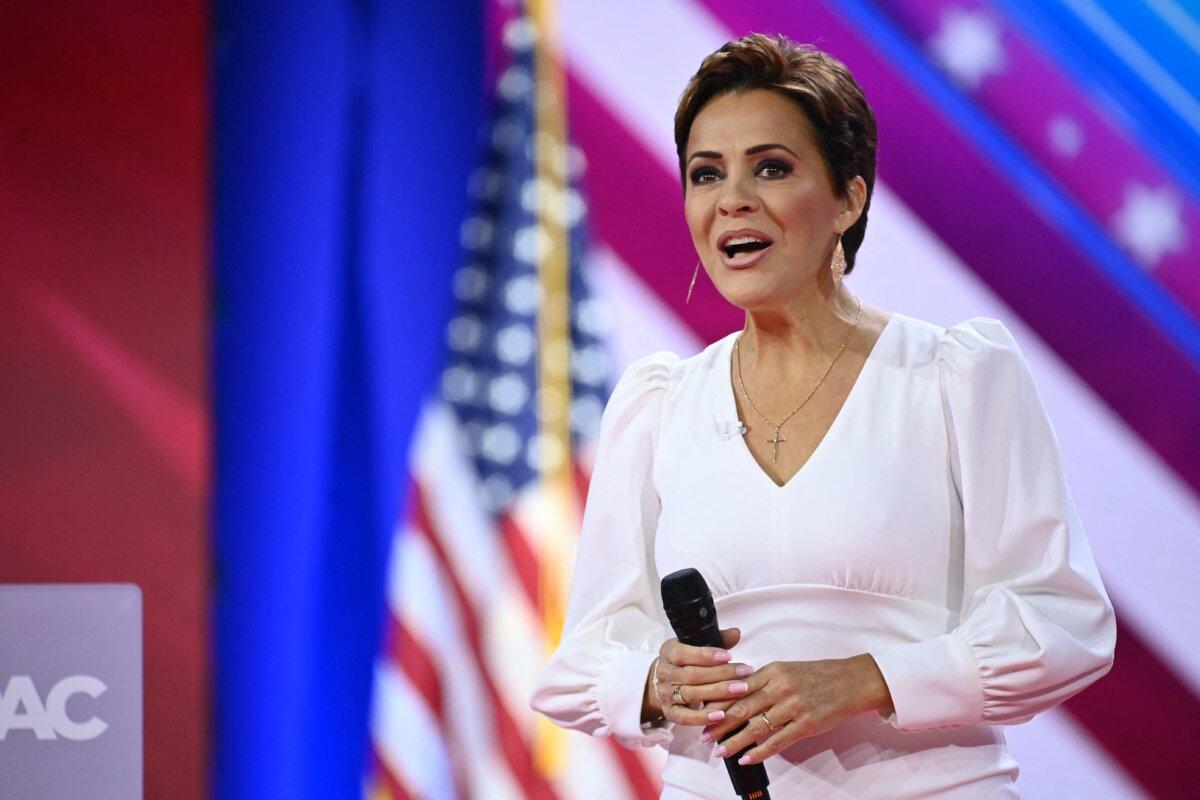 Kari Lake, 2024 US Senate candidate from Arizona, speaks during CPAC in National Harbor, Md., on Feb. 24, 2024. (Mandel Ngan/AFP via Getty Images)