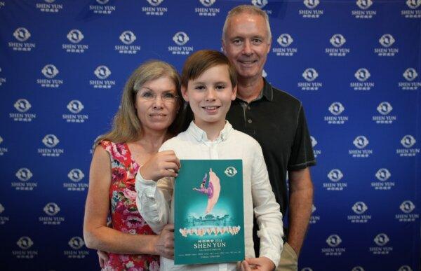 Lara Coleman, her son, and her husband, Jeff Coleman, attend Shen Yun Performing Arts at HOTA on the Gold Coast, Australia, on Feb. 24, 2024. (NTD)