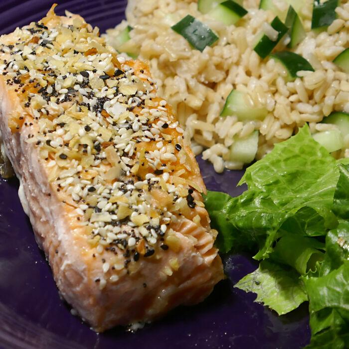 Everything Bagel Savory Salmon With Brown Rice