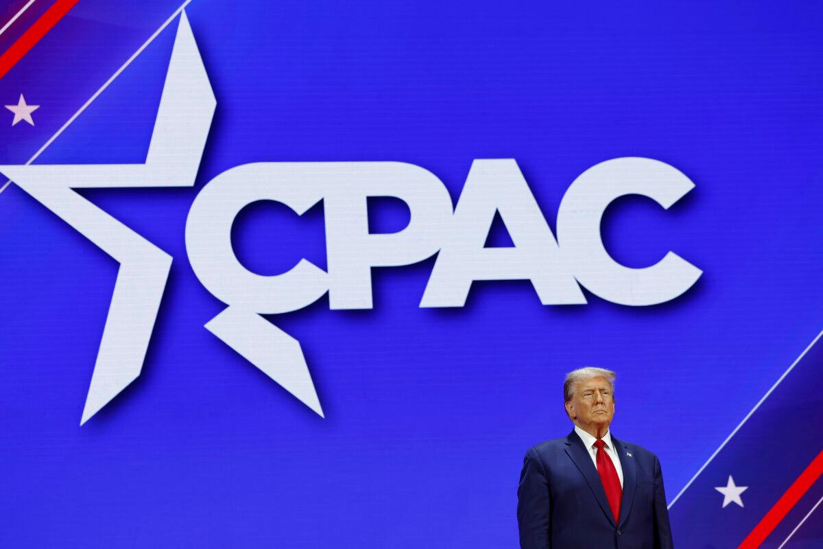 Republican presidential candidate and former President Donald Trump speaks at CPAC at the Gaylord National Resort Hotel And Convention Center in National Harbor, Md., on Feb. 24, 2024. (Anna Moneymaker/Getty Images)