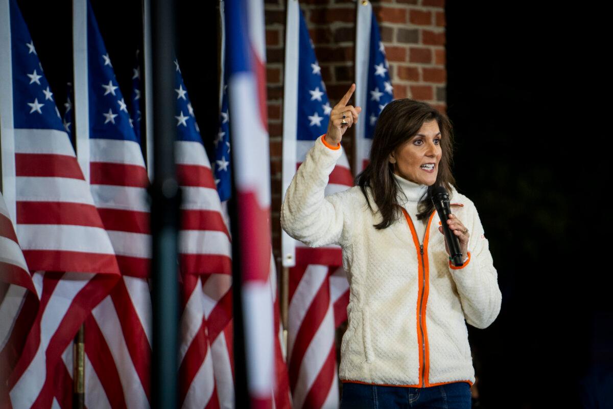 Republican presidential candidate and former U.N. Ambassador Nikki Haley speaks during a campaign event at Clemson University in Clemson, S.C., on Feb. 20, 2024. (Madalina Vasiliu/The Epoch Times)