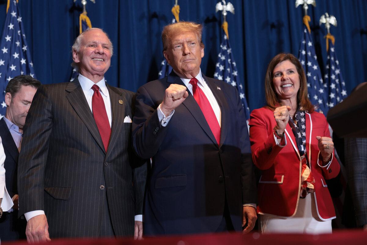 Republican presidential candidate and former President Donald Trump walks on stage to speak during an election night watch party at the State Fairgrounds on February 24, 2024 in Columbia, S.C. (Win McNamee/Getty Images)