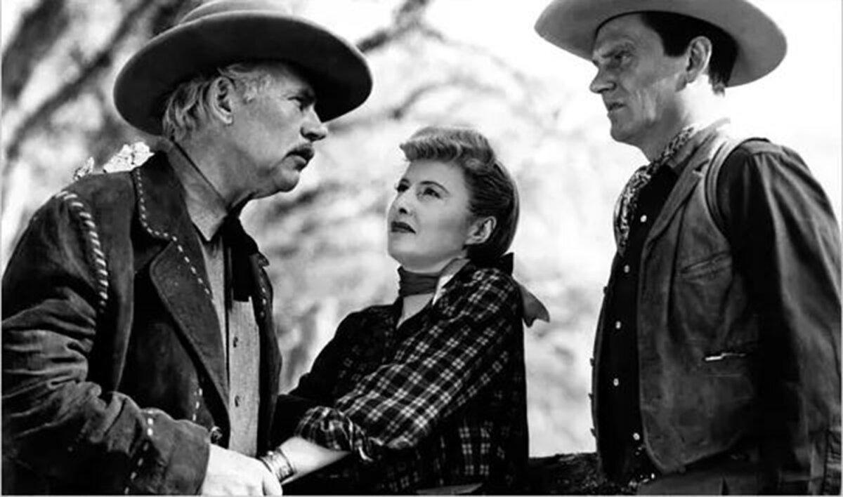 Three’s a crowd (L–R): J.C. (Walter Huston), Vance Jeffords (Barbara Stanwyck), and Rip Barrow (Wendell Corey), in “The Furies.” (Paramount Pictures)