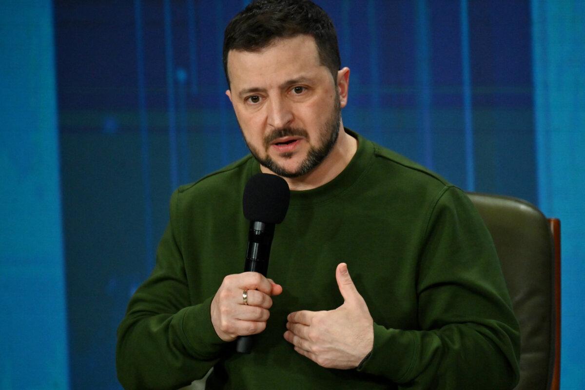 Ukraine's President Volodymyr Zelenskyy attends a press conference during the "Ukraine Year 2024" forum in Kyiv, Ukraine, on Feb. 25, 2024, marking the second anniversary of the Russian invasion of Ukraine. (Sergei Supinsky/AFP via Getty Images)
