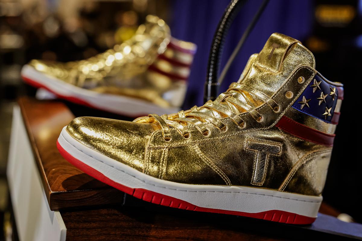 Former President Donald Trump introduced his new line of signature shoes at SneakerCon at the Philadelphia Convention Center in Philadelphia on Feb. 17, 2024. (Chip Somodevilla/Getty Images)