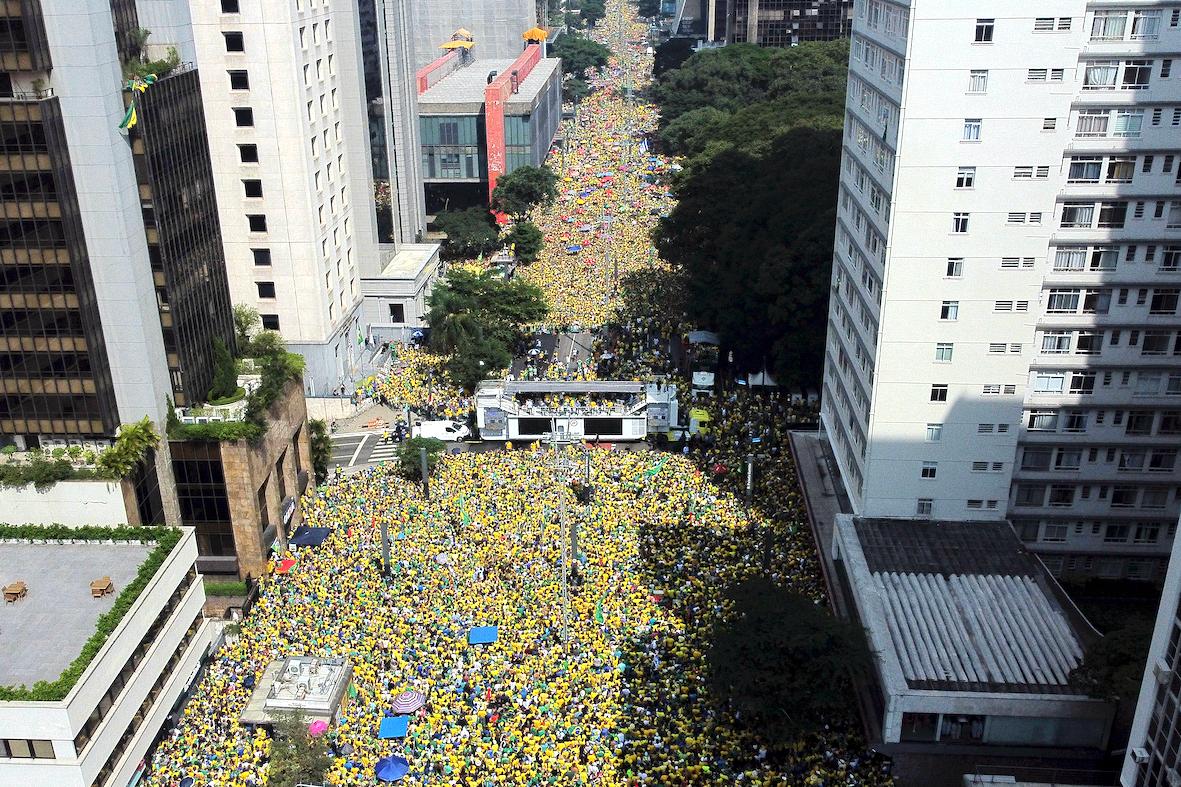 Supporters of former Brazilian President Jair Bolsonaro attend a rally in São Paulo, Brazil, on Feb. 25, 2024. (Miguel Schincariol/AFP via Getty Images)
