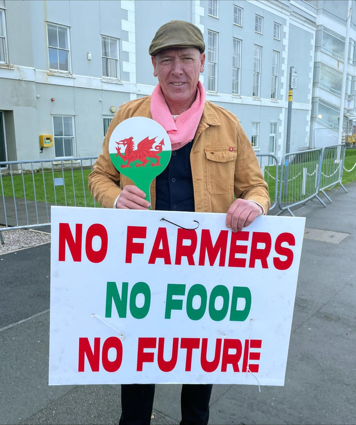 Gareth Wyn Jones, a hill farmer from Conwy, outside the Venue Cymru in Llandudno, North Wales, where Prime Minister Rishi Sunak spoke at the Welsh Conservatives Conference 2024, on Feb. 23, 2024. (George Thompson/PA)