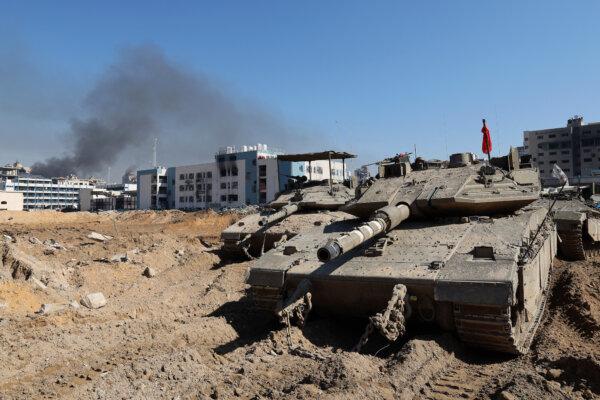 Israeli army tanks inside Gaza City on Feb. 8, 2024. (Photo by JACK GUEZ / AFP)