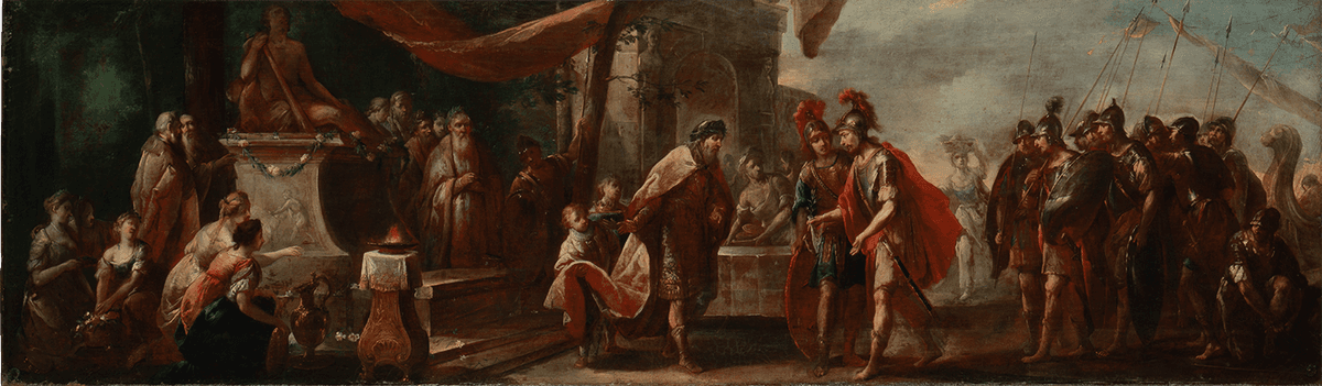 "Aeneas Arriving in Latium," circa 1760, by Johann Andreas Herrlein. Oil on canvas. Städel Museum, Frankfurt, Germany. (Public Domain)