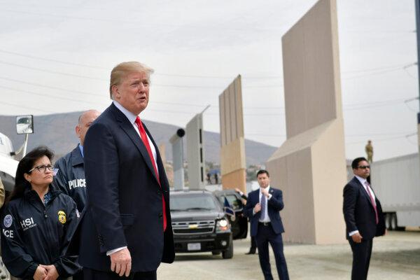 President Donald Trump inspects border wall prototypes in San Diego, Calif., on March 13, 2018. (Mandel Ngan/AFP/Getty Images)