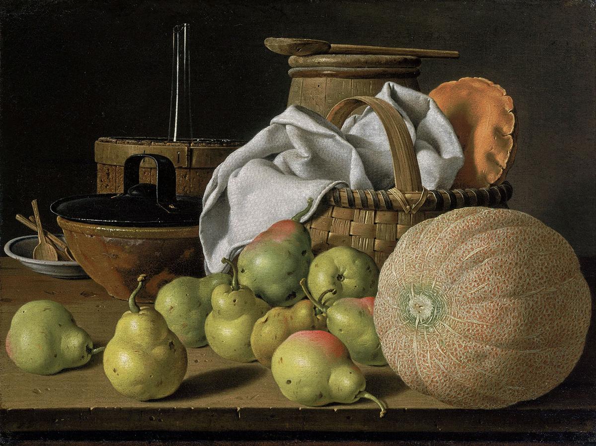 "Still Life With Melon and Pears," circa 1772, by Luis Egidio Meléndez. Oil on canvas; 25 1/8 inches by 33 1/2 inches. Museum of Fine Arts, Boston. (Public Domain)