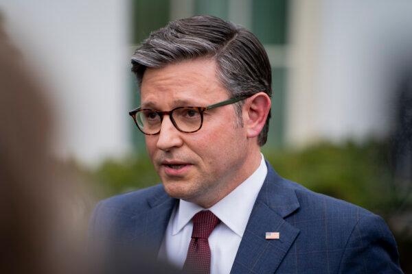 House Speaker Rep. Mike Johnson (R-La.) speaks to the press after meeting with President Joe Biden and other congressional leaders at the White House, on Feb. 27, 2024. (Madalina Vasiliu/The Epoch Times)