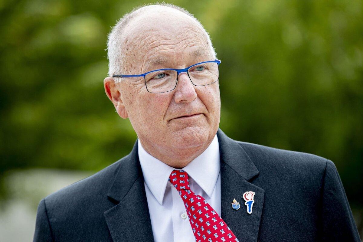 The then U.S. Ambassador to the Netherlands, Pete Hoekstra, attends the Memorial Day ceremony at the Margraten American Cemetery in Margraten, the Netherlands, on May 24, 2020. (Patrick Van Katwijk/ANP/AFP via Getty Images)