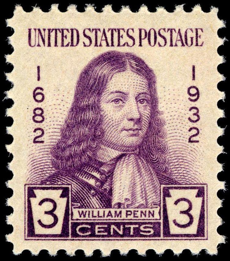 William Penn was memorialized in a 1932 American stamp for his contributions to the United States as we know it today. (Public Domain)