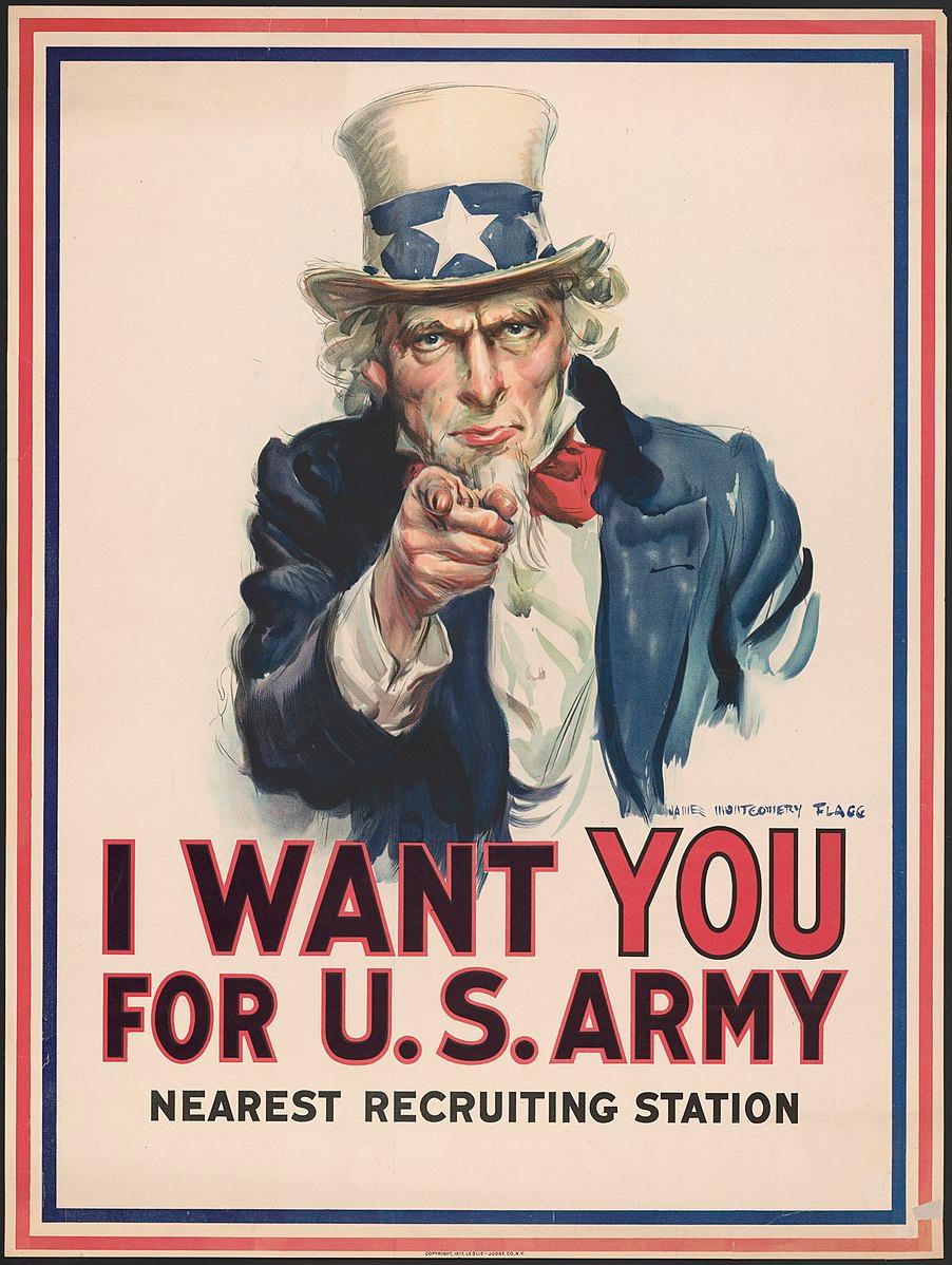 This World War I recruitment poster was used for decades to inspire American men to join the U.S. Army. (Public Domain)