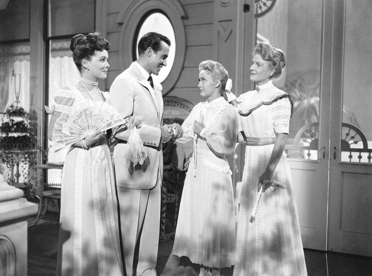 Publicity still of Jane Powell, Ricardo Montalban, Ann Harding, and Phyllis Kirk in the 1950 film "Two Weeks with Love." (MovieStillsDB)