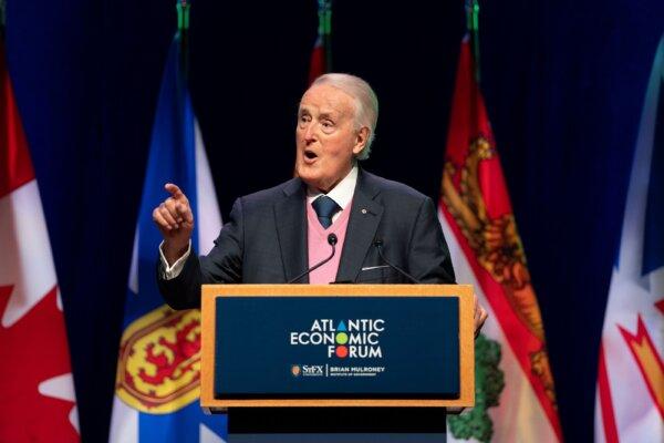 Former Prime Minister Brian Mulroney speaks during the Atlantic Economic Forum at St. Francis Xavier University in Antigonish, N.S., on June 19, 2023. (The Canadian Press/Darren Calabrese)