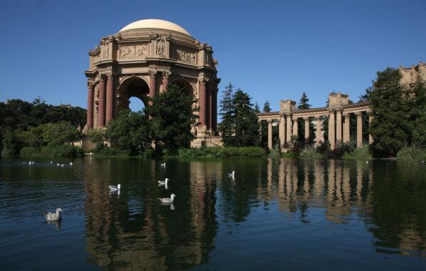 Birds swim near the Palace of Fine Arts rotunda on May 8, 2009, in San Francisco. (Justin Sullivan/Getty Images/TNS)