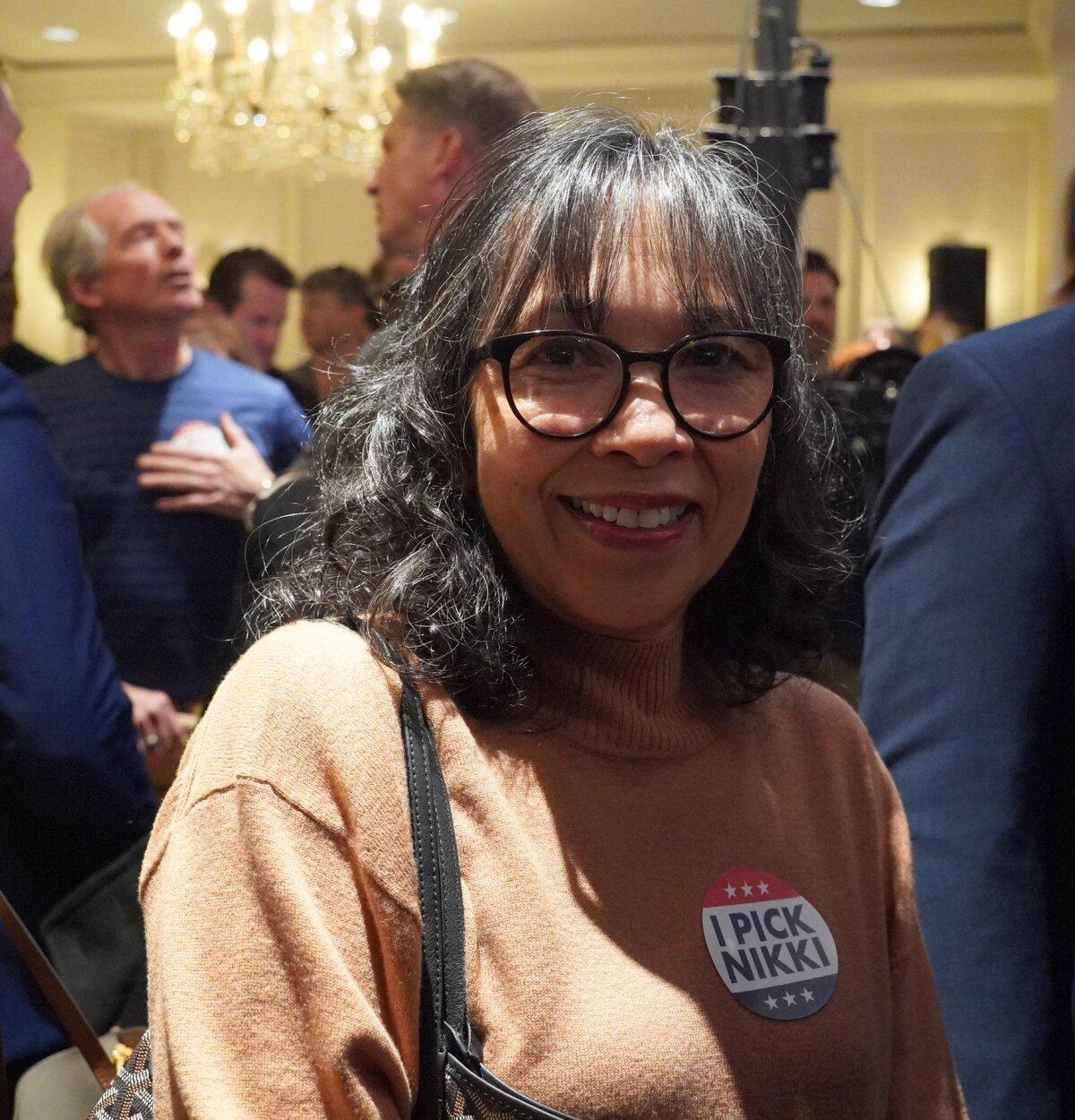 Gracita Novak, a supporter from Maryland, at a campaign event of Republican presidential candidate Nikki Haley in Washington on March 1, 2024. (Terri Wu/The Epoch Times)