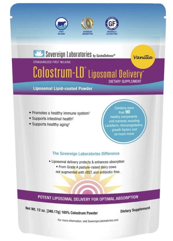 Leaky Gut Graphic product (Colostrum-LD® Powder, Natural Vanilla Flavor). (Sovereign Laboratories, Copyright 2021)