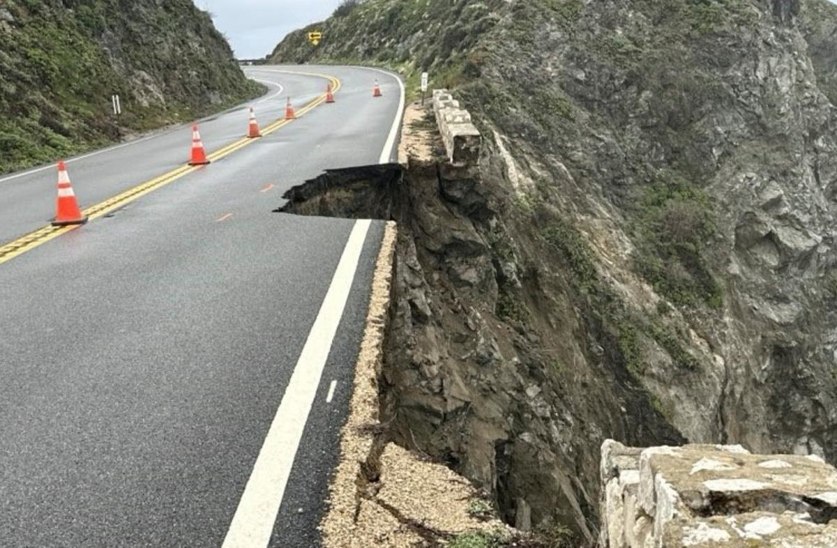 Crews Escorting Cars Around Damaged Section of California’s Highway 1 After Lane Collapsed in Storm