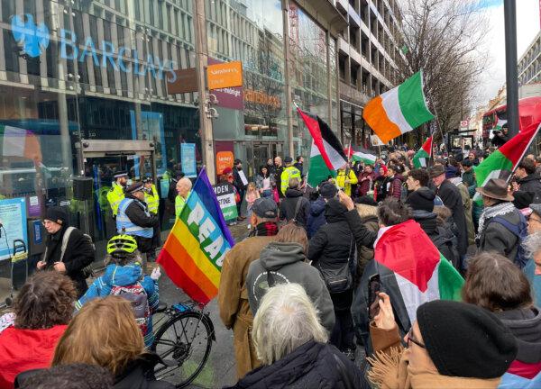 Demonstrators take part in a "Day of Action for Palestine" protest in London on March 2, 2024. (Samuel Montgomery/PA Wire)
