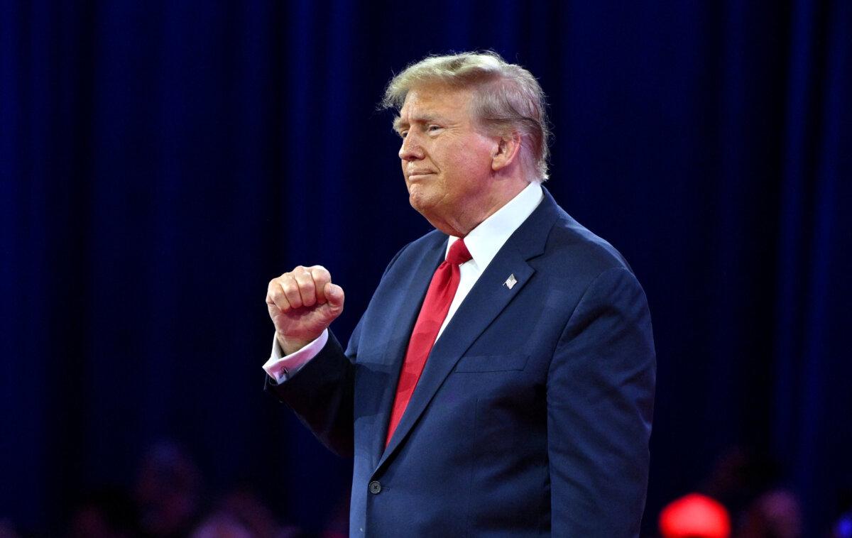 Former US President and 2024 presidential hopeful Donald Trump leaves after speaking at the annual Conservative Political Action Conference (CPAC) meeting in National Harbor, Md., on Feb. 24, 2024. (Mandel Ngan/AFP)