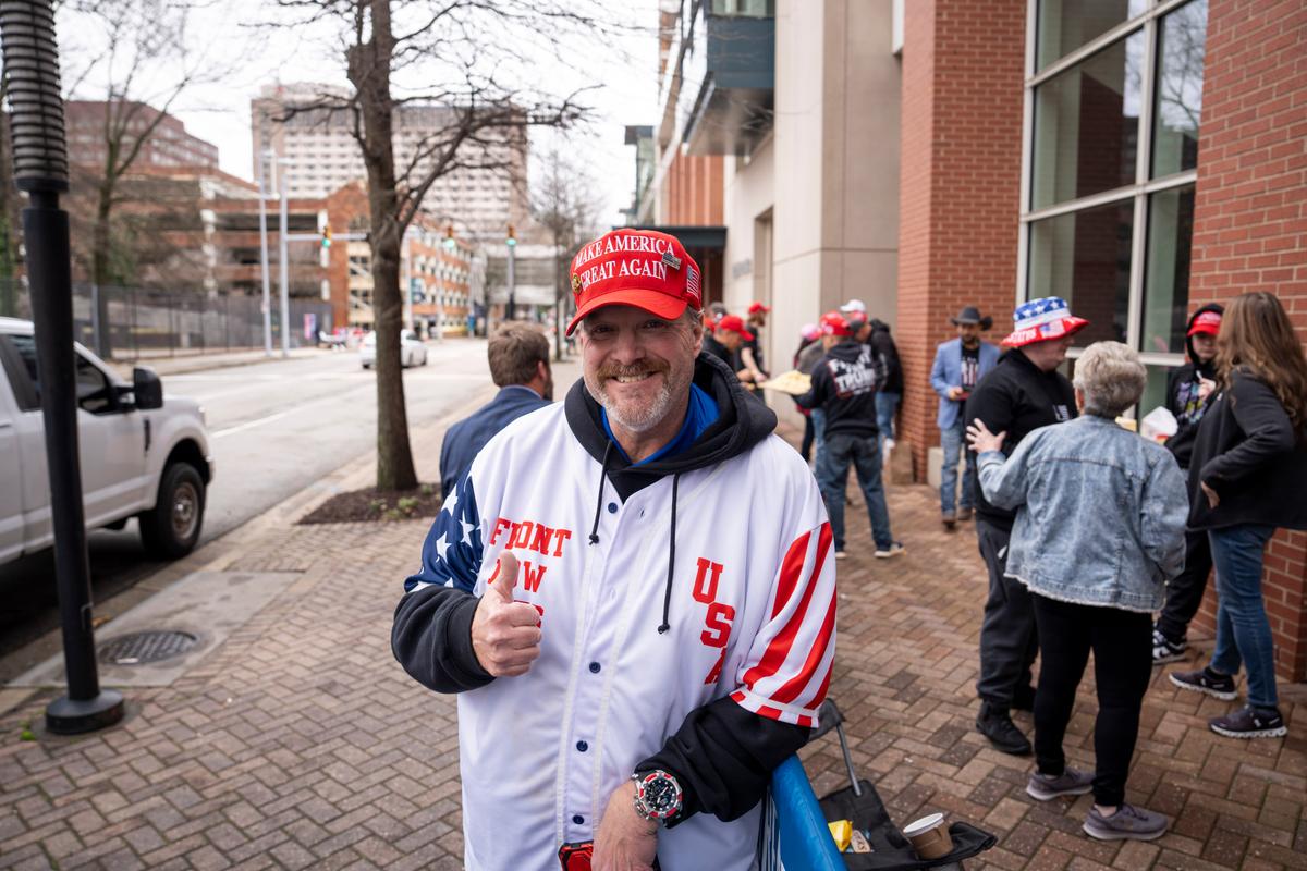 Scott Knuth of “Front Row Joes,” a group that has attended Trump rallies across the nation since 2015, outside the Greater Richmond Convention Center in Richmond, Va., on March 2, 2024. (Madalina Vasiliu/The Epoch Times)