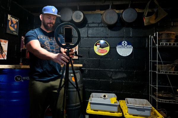 Chris Wing in his basement shop, where he makes his social media videos. (Tom Gralish/The Philadelphia Inquirer/TNS)