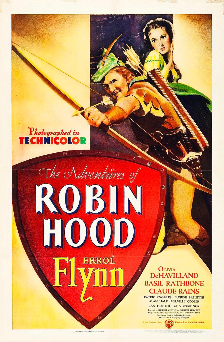 The theatrical poster for 1938's "The Adventures of Robin Hood." Korngold wrote the score. (Public Domain)
