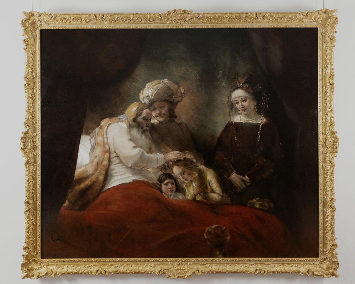 In 2018, Nard Kwast painted a reproduction of Rembrandt's "Jacob Blessing the Sons of Joseph." Oil on canvas; 68 1/8 inches by 82 1/4 inches. (Courtesy of Nard Kwast)