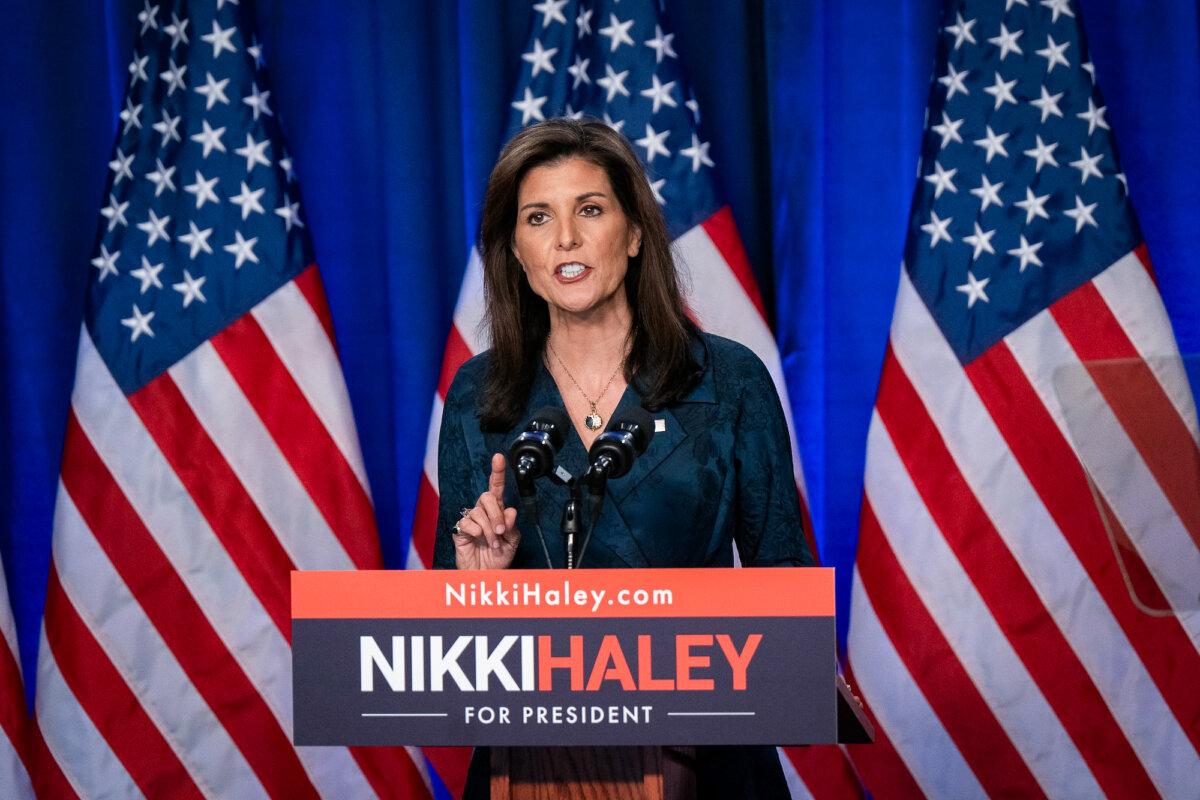 Republican presidential candidate Nikki Haley speaks at a campaign event at Clemson University at Greenville in Greenville, South Carolina, on Feb. 20, 2024. (Allison Joyce/Getty Images)