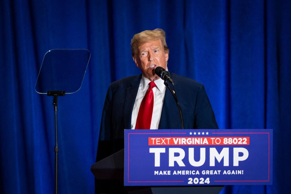Republican presidential candidate, former President Donald Trump speaks at the Greater Richmond Convention Center in Richmond, Va., on March 2, 2024. (Madalina Vasiliu/The Epoch Times)