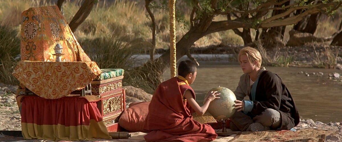 Tenzin Gyatso (Jamyang Jamtsho Wangchuk) and Heinrich Harrer (Brad Pitt) in “Seven Years in Tibet.” (Sony Pictures Releasing)