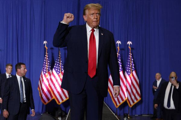 Republican presidential candidate and former President Donald Trump takes the stage during a campaign event at Greensboro Coliseum in Greensboro, N.C., on March 2, 2024. (Alex Wong/Getty Images)