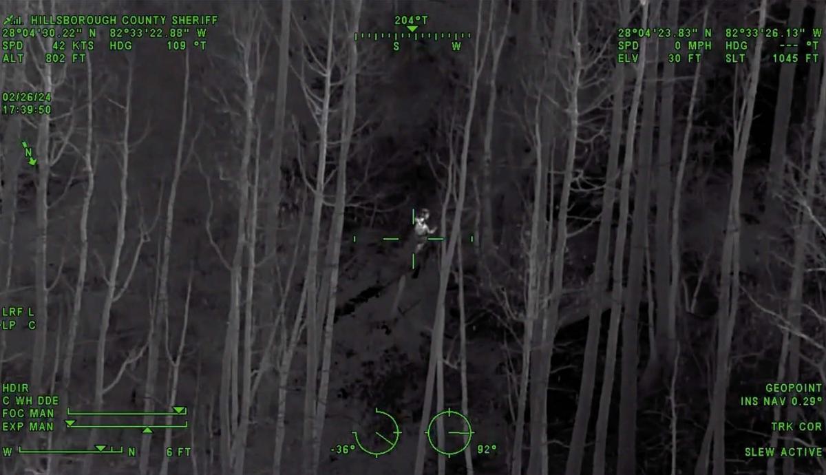 A sheriff's aviation unit uses thermal imaging to guide deputies to a missing 5-year-old who had wandered into a swamp near Tampa. (Courtesy of Hillsborough County Sheriff’s Office)