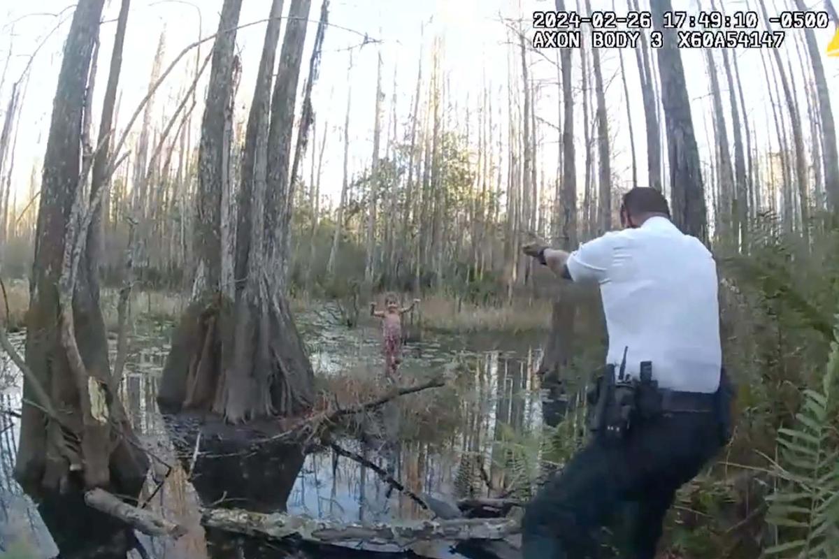 Deputies spot the child in a swampy wooded area. (Courtesy of Hillsborough County Sheriff’s Office)