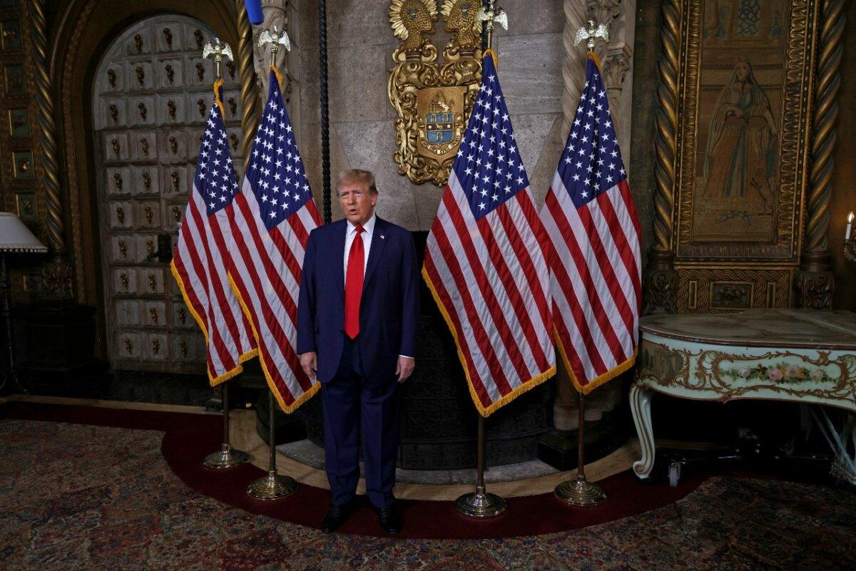 Republican presidential candidate, former President Donald Trump speaks in the library at Mar-a-Lago in in Palm Beach, Fla., on March 4, 2024. (Alon Skuy/Getty Images)