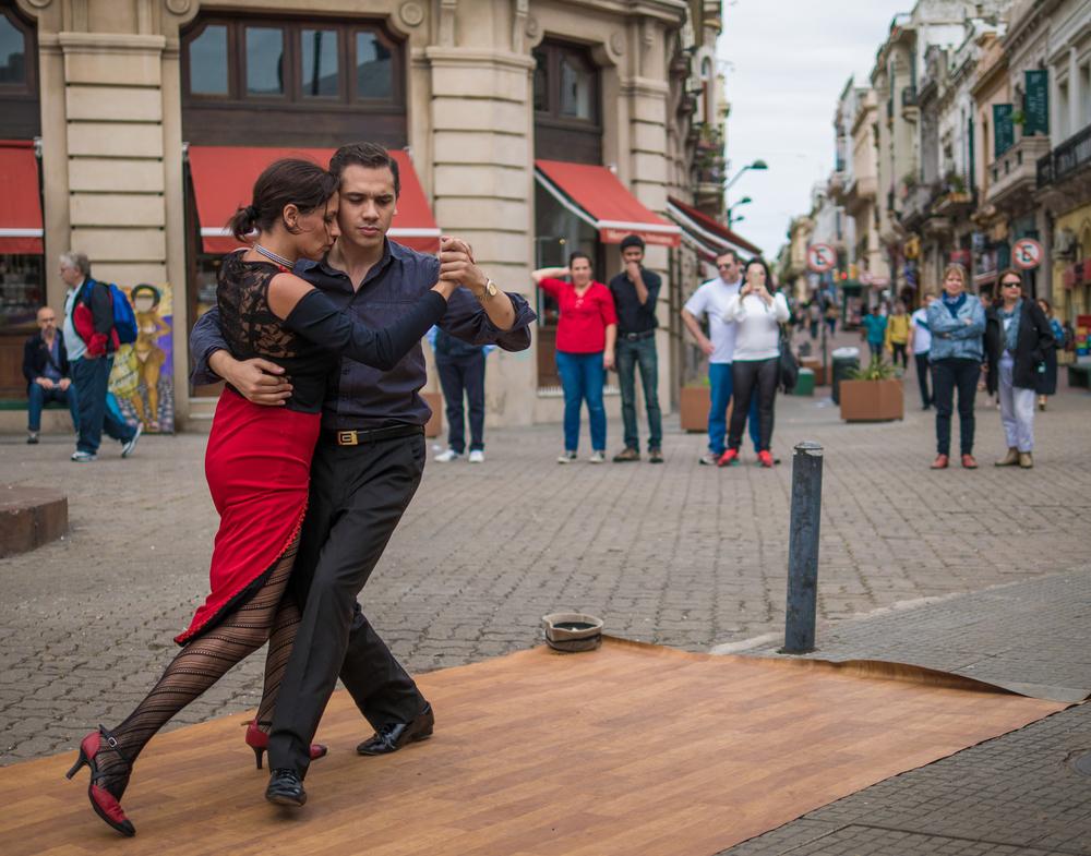 Dancers often perform in the streets of Montevideo to showcase their talent and entertain passersby. (David Haykazyan/Shutterstock)