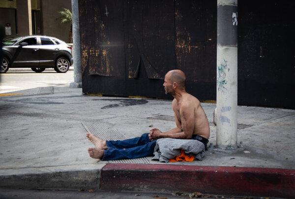A homeless man in Los Angeles on March 4, 2024. (John Fredricks/The Epoch Times)