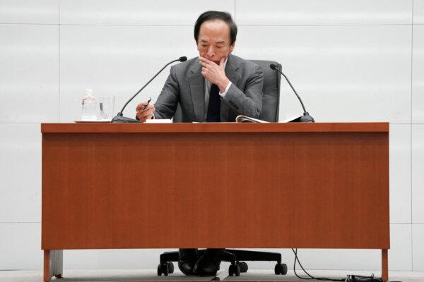 Bank of Japan Governor Kazuo Ueda attends a news conference after a monetary policy meeting at BOJ headquarters in Tokyo, on Jan. 23, 2024. (Kazuhiro Nogi/AFP via Getty Images)