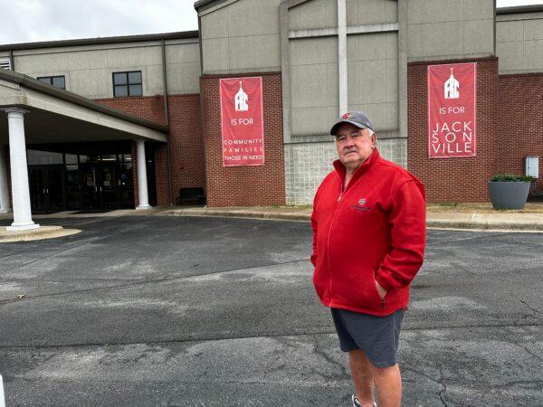 Ed Gilboe, a local resident, outside his polling location at First Baptist Church in Jacksonville, Ark., on March 5, 2024 (Savannah Pointer/Epoch Times)